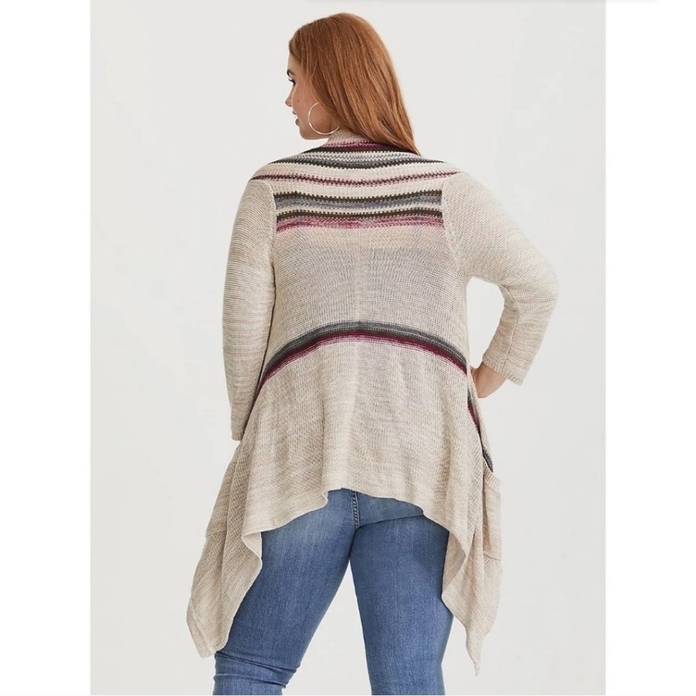 TORRID Multi-Color Striped Open-Front Waterfall Knit Cardigan Women's 1X Layer - Picture 2 of 13